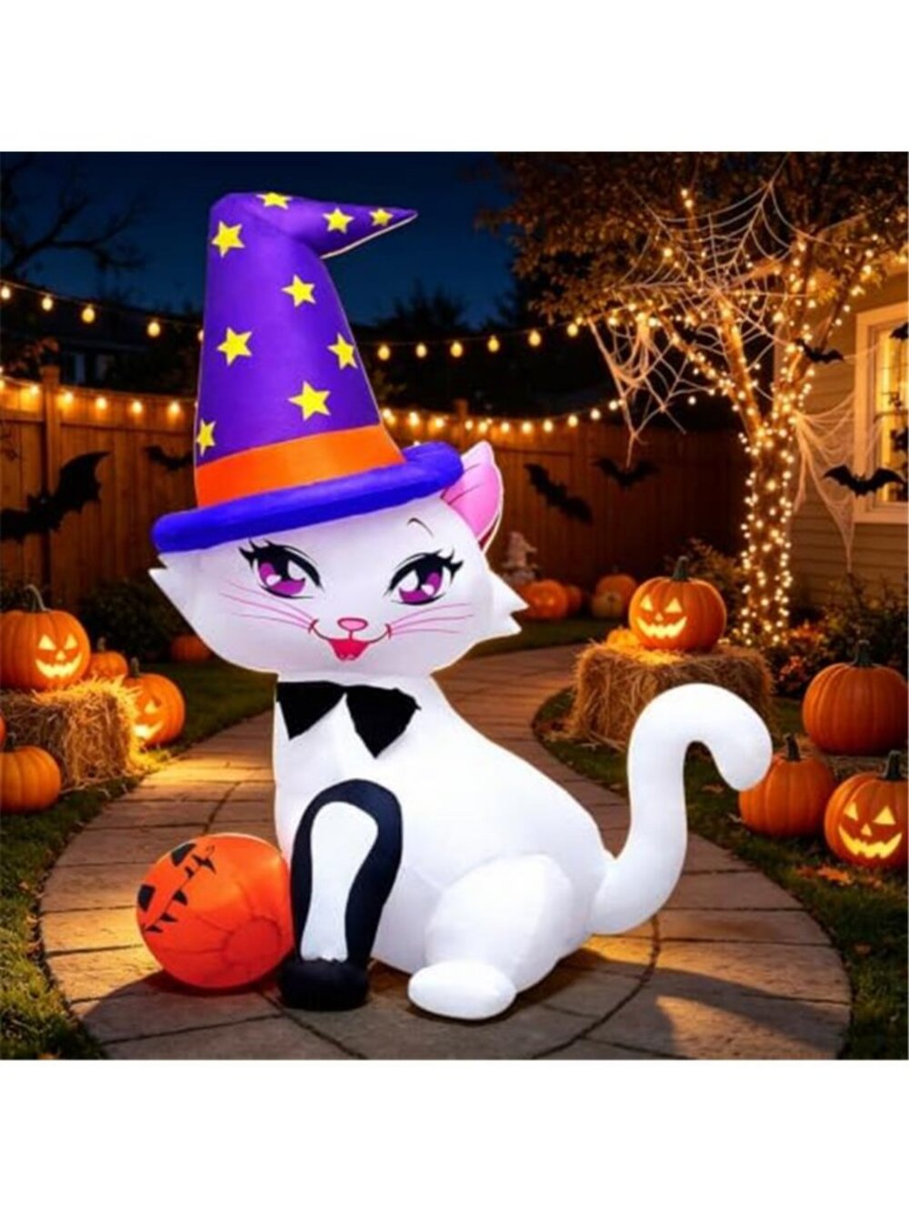 Halloween Inflatable Decoration 6FT Cat with Pumpkin for Harvest Decorations